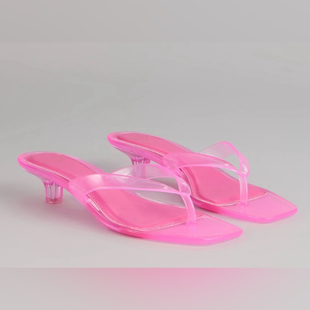 Never worn brand new Pink translucent Slide Sandals with kitten heel